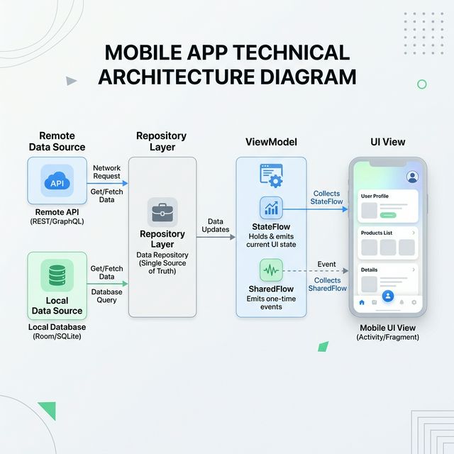 Technical Architecture: Data Flow from Repository to UI using Flow and StateFlow