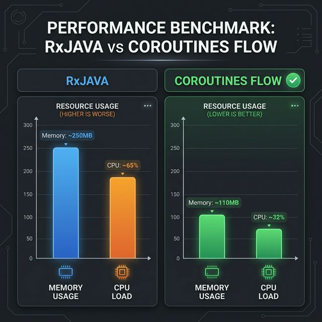 Performance Benchmark: Memory and CPU usage comparison between RxJava and Coroutines Flow