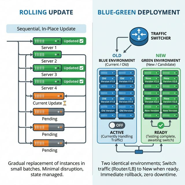 Technical Architecture: Rolling Update vs Blue-Green Deployment strategies
